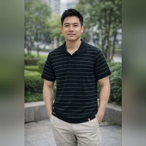 New Striped Polo Mens Golf Business Casual Outdoor Travel Athleisure Blue Green